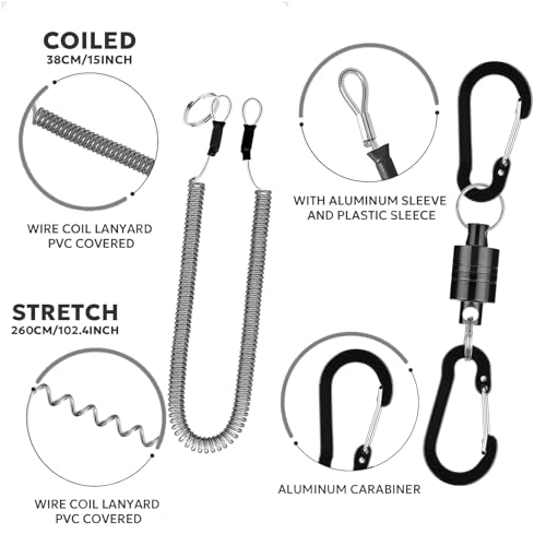 Magnetic Net Release Fly Fishing Net Retractor Magnetic Keychain, for Fly Fishing with Retractable Coiled Lanyard Carabiner - color: Red Aluminum