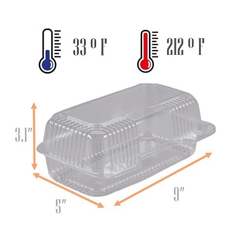 Mr Miracle Clamshell Containers - Clear Disposable Plastic To-Go, Leak-Resistant and Durable for Delivery like Uber Eats, Ideal for Cakes, Salads, Small Sandwich, Personalizable (9" x 5" - 25 Count) - size: 9" x 5" - 25 Count