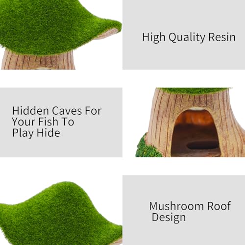 AnRui Green Moss Mushroom Aquarium Decor Cute Fish Tank Decorationss Resin Aquarium Decor Hideout Cave Ornament for Small Fish, Hermit Crab, Shrimp, Goldfish and Reptiles - size: Small