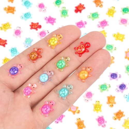 200pcs Mini Resin Turtles Luminous Tiny Turtle for Crafts Dollhouse Miniatures Mini Resin Things Animals for Fairy Garden Micro Landscaping Decoration Home Decor, 10 Colors(0.4 * 0.5inch) - color: 200pcs Mini Resin Turtles(0.4 * 0.5inch)