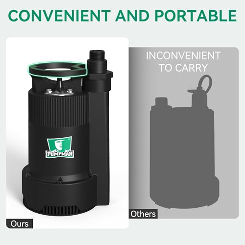 PUMPMAN 1/4HP Portable Water Pump, 2110GPH Submersible Utility Pump with 3/4” Garden Hose Check Valve Adapter Electric Sump Pump, 120V, Removal for Pool Draining Basement Hot Tubs Garden - style: 1/4HP 2110GPH