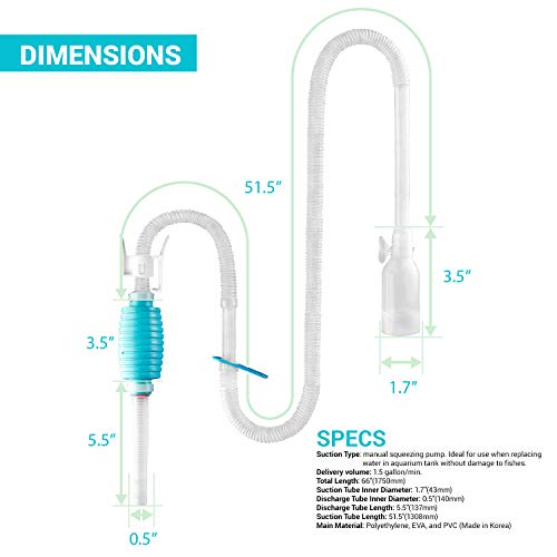 TERA PUMP 2 Pack Fish Tank Gravel Cleaner Siphon - Manual Water Pump for 10-20 Gallon Aquariums - BPA-Free Water Change Siphon Hose - size: Medium