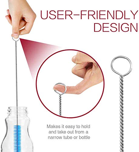 Long Straw Brush Cleaner (10 Pack), Flexible Nylon Tube Cleaning Brushes with 0.4" Bristles, Rust-Proof Stainless Steel Wire Washer for Reusable Tumblers, Sports Bottles & Pipes (10 Inch) - color: Blue