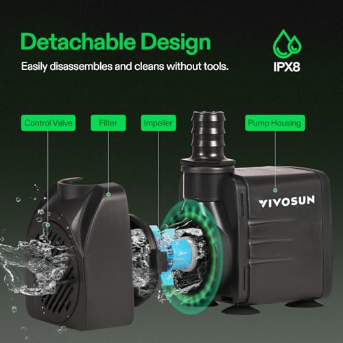 VIVOSUN 660GPH Submersible Water Pump, 2500L/H 35W aquarium pump, Ultra Quiet Fountain Pump with 8.2ft/2.5m High Lift for Fish Tank, Pond, Aquarium, Statuary, Hydroponics - size: 660GPH