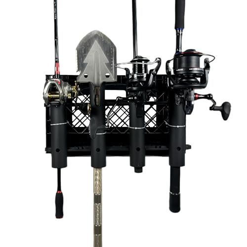 HiUmi Wall Mounted Fishing Rod Holders Tubes Links Fishing Rod Holder Rack Rests (4-Pole-Black) - color: 4-pole-black