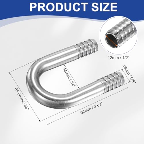 PATIKIL 5/8" (16mm) x 5/8" (16mm) Hose Barb Fittings, 1 Pcs 304 Stainless Steel U Shaped Joint Connector Barbed Fitting Metal Splicer - size: 5/8" (16mm)