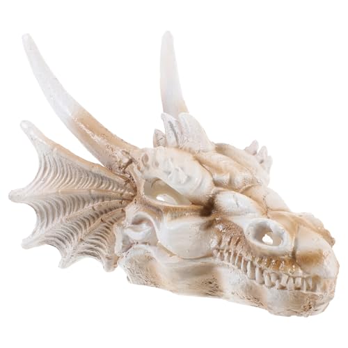 Yardwe Dinosaur Skull Statue 8.66In Resin Dragon Skull Aquarium Decor Desktop Courtyard Ornament Fish Tank Reptile Accessory