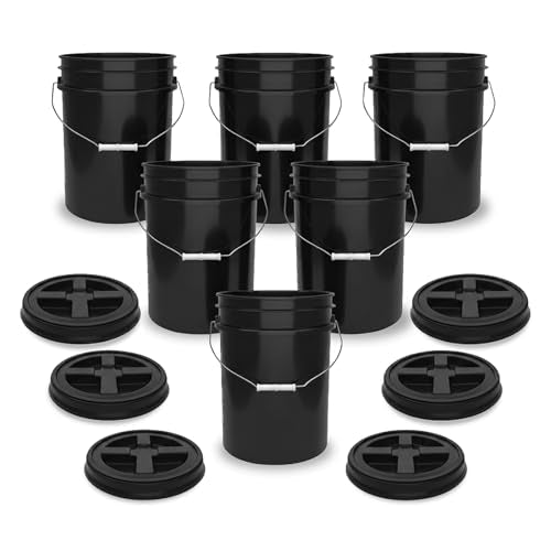 ePackageSupply 5 Gallon Bucket - Food Grade Bucket with Airtight Gamma Seal Screw-On Lid, BPA-Free, Heavy-Duty 90 Mil HDPE Plastic, Bulk Storage, Durable Container, Made in USA, Black/Black, 6 Packs - color: Black/Black, size: 6 Packs