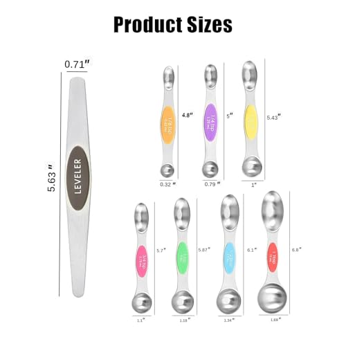 8-Piece Measuring Magnetic Spoons Set with Leveler - Stainless Steel for Measuring Dry and Liquid Ingredients, Double Ended, Stackable & Nested Fits in Kitchen Spice Jars for Baking & Cooking