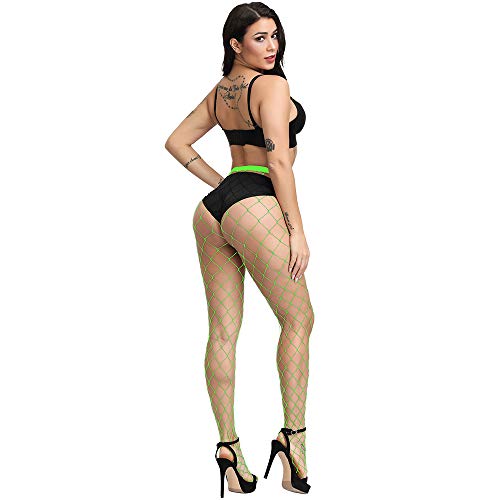 EVERSWE High Waist Fishnet Tights, Thigh High Suspender Stockings - color: Neon Green (Large Grid+medium), size: Large-X-Large