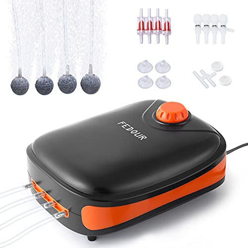 FEDOUR 4W/5W/8W Aquarium Corded Electric Air Pump, 96GPH/160GPH/256GPH Dual Outlets 4 Outlets Oxygen Pump, Ultra Quiet Aquarium Bubbler for up to 300 Gallon Fish and Turtle Tank - style: 4 Outlets-8W
