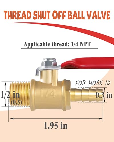 2PCS 1/4 Inch Brass Ball Valve Shut Off Switch, Hose ID x NPT Male Thread Pipe Fitting Air Compressor Barb Valve (1/4 Hose ID - Male 1/4 NPT) - color: Red and Blue, size: 1/4 Hose ID - 1/4 MNPT