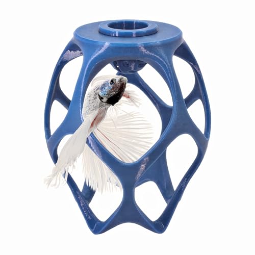 Betta Play Ground | Floating Hammock and Hiding Cave for Betta, Fish, Shrimp with Feeding Station – Swim-Through Aquarium Ornament and Tank Decoration (Baby Blue, Regular)