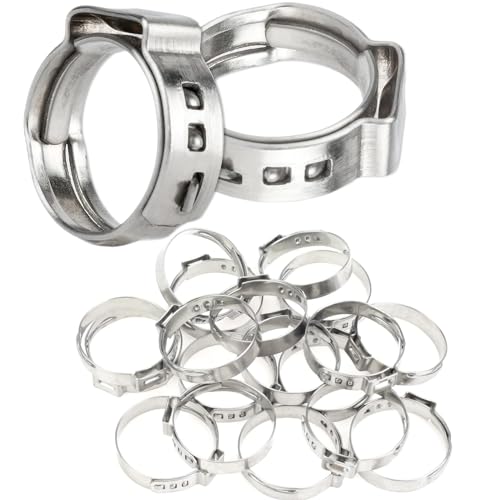 50Pcs 26.4mm-29.6mm （1inch）Single Ear Hose Clamp Hose Crimp Clamps Ear Crimp Rings Ear Stepless Hose Clamp Pinch Clamps for Hose Pipe Clamp Tools (1inch) - size: 1inch