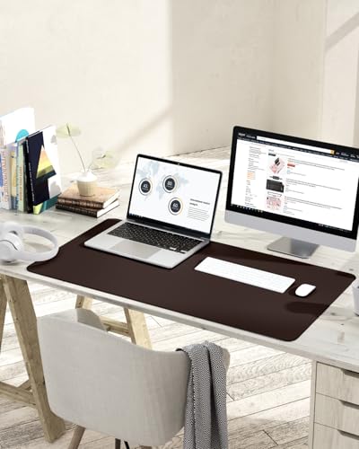YSAGi Non-Slip Leather Desk Pad L Size, Waterproof Laptop Computer Desk Keyboard Mat, Table Protector Blotter Mat, Large Mouse Pad for Office/Work/Home/Decor(Dark Brown, 35.4" x 17") - color: Dark Brown, size: 35.4" x 17"