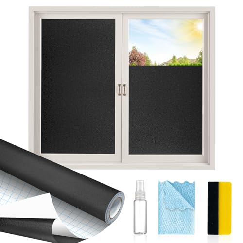 MAGIDEKOR Total Blackout Window Privacy Film with Installation Tools, 100% Light Blocking Heat Control Static Cling, Room Darkening Opaque - 17.5 Inch X 6.5 Feet - color: Total Blackout, size: 17.5 Inch X 6.5 Feet