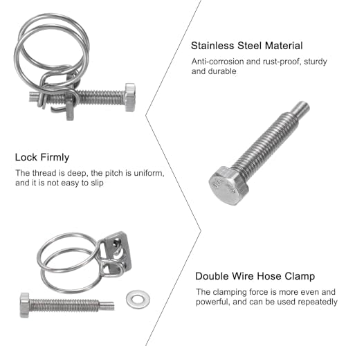 uxcell 10Pcs Double Wire Hose Clamp, 18-22mm Adjustable Stainless Steel Wire Hose Clips with M6 Bolt for Dust Collection Hose, Pump Hose Pipe - size: 18-22mm