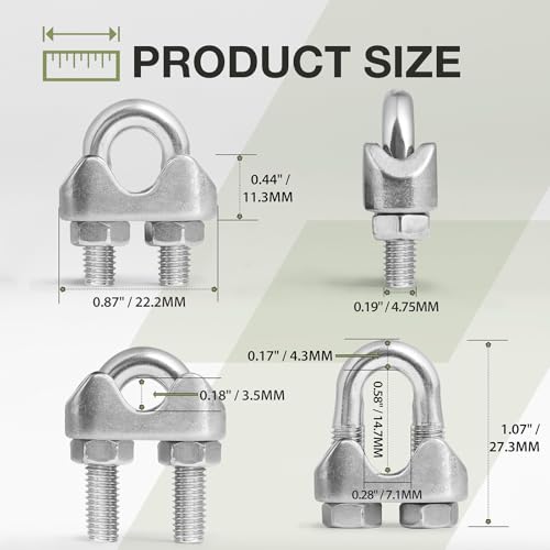 4pcs M5 Wire Rope Clamp, 3/16 inch Cable Clamps Stainless Steel Wire Rope Clips - size: M5