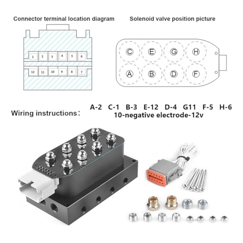 12V Solenoid Valve Air Ride Suspension manifold 8-Valve With 10-Button Wireless Remote Controller, equipped with Five Display Air Pressure Gauge White - color: White Gauge