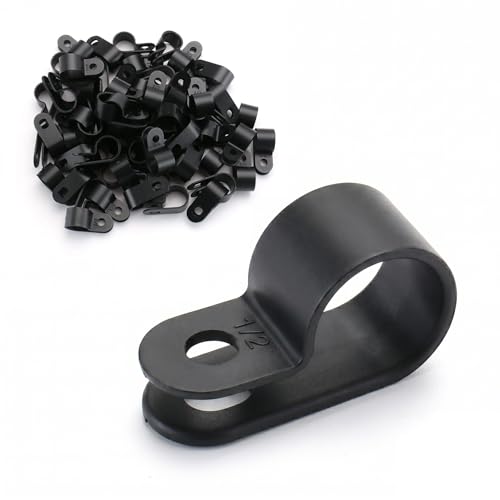 BAOMAIN 1/2-Inch R-Type Cable Clamps, 100-Pack Black Nylon Wire Management Clips, UC-3 Screw-On Cord Fasteners for Home, Office, and Industrial Use