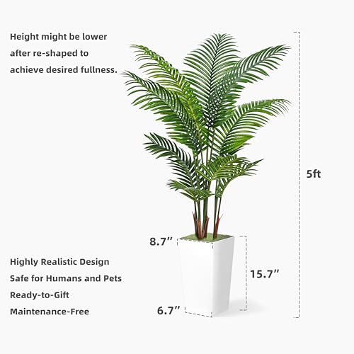 ASTIDY Artificial Palm Tree 5FT - Fake Tree with White Tall Planter - Faux Tropical Areca Floor Plant in Pot - Artificial Silk Plant for Home Office Living Room Decor Indoor - color: White, size: 5ft