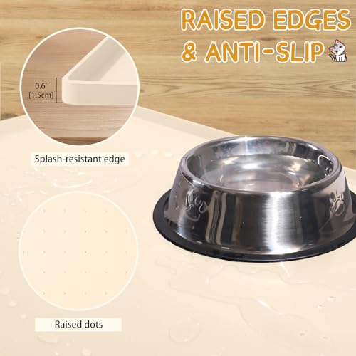 MateeyLife Silicone Cat & Dog Food Mat for Floors Waterproof, Anti-Slip Dog Bowl Mats for Food and Water, Pet Feeding Mats with Lip to Prevent Spills, Pet Placemat for Messy Drinkers to Protect Floors - color: Beige, size: 18''×12''