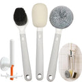 Dish Brush with Handle,4-Pieces Dish Brush Set with Holder,Replaceable Brush Heads Long Handle Kitchen Scrubber,for Pots,Sink,Pans &Bottles.Gray