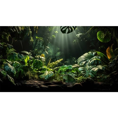Tropical Leaf Aquarium Background Green Palm Leaves Fish Tank Background Nature View Sunrays Jungle Leaf Reptile Tank Backgrounds Misty Rainforest Plants Reptile Enclosure Backgrounds 24x12in - color: Black_Green, size: 24(W)x12(H)inches/ 60(W)*30cm(H)