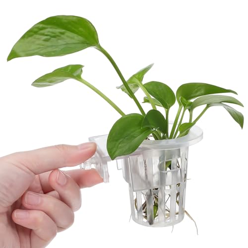 Hanging Aquarium Plant Holder Cup with Suction Cups 4-Pack Aquatic Plant Basket for Fish Hydroponic Planter for Aquatic Cultivation and Aquarium Decoration