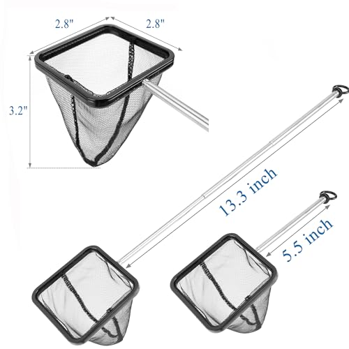 Lpraer Aquarium Fish Net with Extendable Stainless Steel Long Handle Fine Mesh Net for Fish Tank - size: SML 3PACK