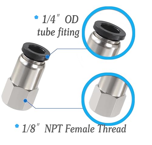1/4 Air hose fittings, Push to Connect Air fittings Female Straight 1/4 Inch Tube OD x 1/8 NPT Thread Fitting (Pack of 10) - size: OD 1/4 - NPT 1/8, style: Female thread