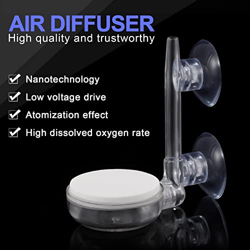Treela Aquarium Air Stone Kit 2 Pack Nano Airstone with Control Valve & Suction Cups, Quiet Fine Bubble Diffuser for Fish Tank Aquarium