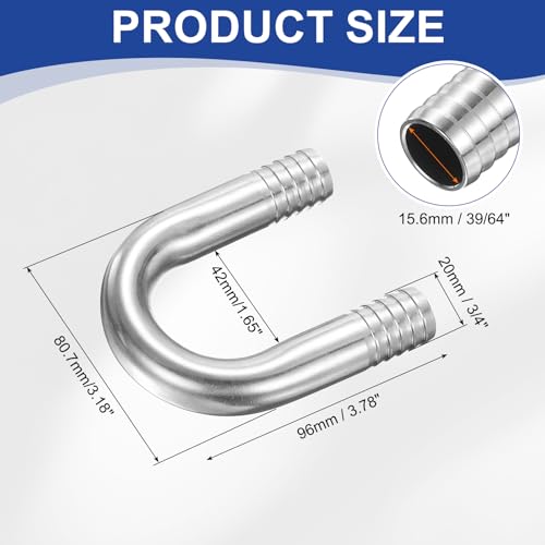 PATIKIL 3/4" (20mm) x 3/4" (20mm) Hose Barb Fittings, 1 Pcs 304 Stainless Steel U Shaped Joint Connector Barbed Fitting Metal Splicer - size: 3/4" (20mm)