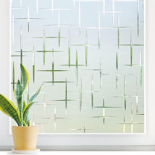 DOWELL Window Privacy Film, Decorative UV Blocking Heat Control Glass Covering for Home Office Frosted Cross 17.5 x 78.7 inches - color: Frosted Cross, size: 17.5" X 78.7"
