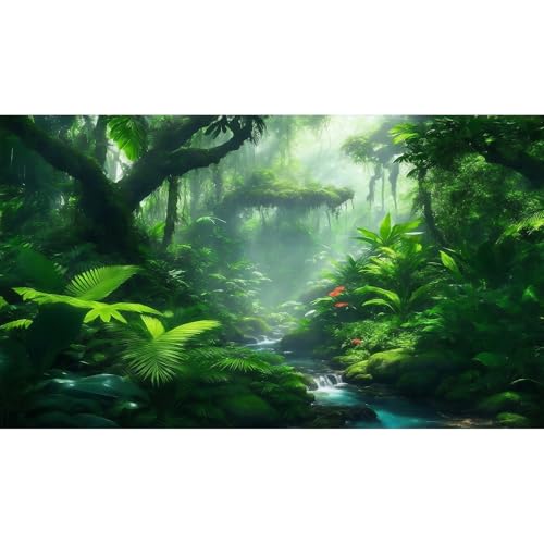 Forest Aquarium Background Tropical Jungle Rainforest Stream Fish Tank Background Lush Green Tropical Foggy Forests Waterfall Terrarium Backgrounds Jungle Forest Reptile Tank Backgrounds 24x12in - color: Foggy Green, size: 24(W)x12(H)inches/ 60(W)*30cm(H)
