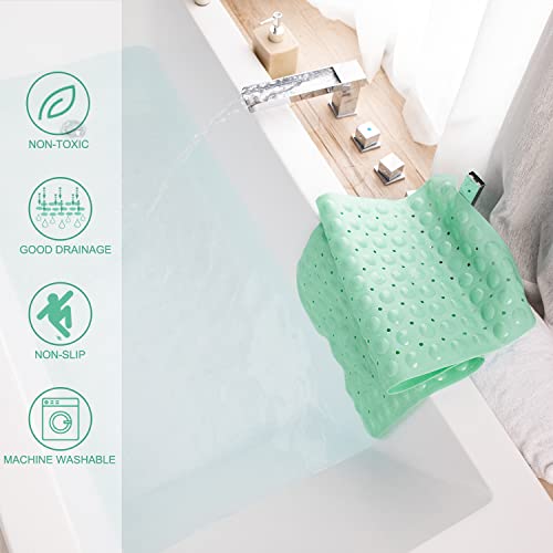 TEESHLY Bath Tub and Shower Mats, Non-Slip 39 x 16 Inch Extra Long Bathtub Mat, Machine Washable BathMat with Drain Holes, Suction Cups for Bathroom (Opaque Pale Green) - color: Opaque Pale Green