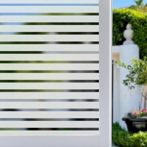 Niviy Privacy Window Film Striped Non-Adhesive Window Covering, Vinyl Glass Film Window Tint for Bedroom Kitchen Office Meeting Room (23.6" x 118") - color: Wide Stripe, size: 23.6" x 118"