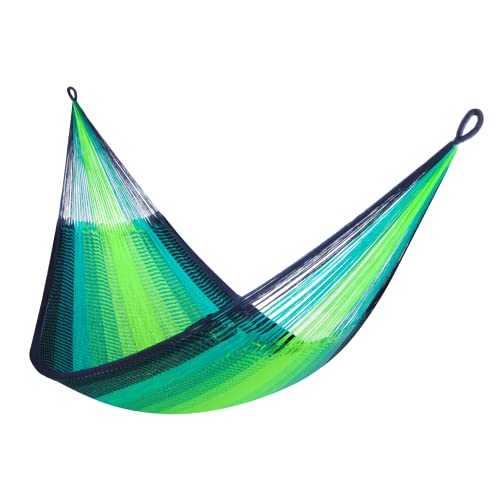Handwoven Hammock by Yellow Leaf Hammocks - Double Size, Fits 1-2 PPL, 400lb max - Weathersafe, Super Strong, Easy to Hang, Ultra Soft, Artisan Made - Color: Neon - Blue - Turquoise - color: St. Lucia- Neon, Blue and Turquoise, size: Fits 1-2 People (400