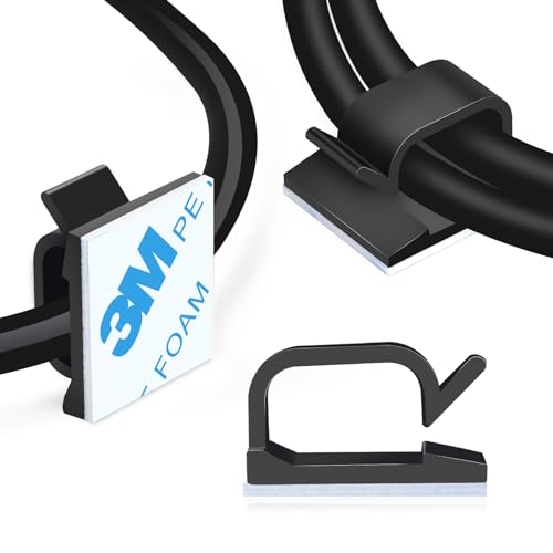 XHF 5/8” Adhesive Cable Wire Clips Black 60PCS, Cable Staples Outdoor Cable Management Wire Organizer Cord Holder for Under Desk, Car, Wall, TV PC Ethernet Cable - color: Black, size: 5/8"-60PCS