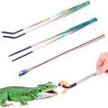 3 Pack Stainless Steel Reptile Feeding Tongs, 10.6" Straight & Curved | Rubber Tip and Spoon, Tweezers for Aquariums & Crafts, For Bearded Dragons & Lizards, Terrarium Tank Supplies