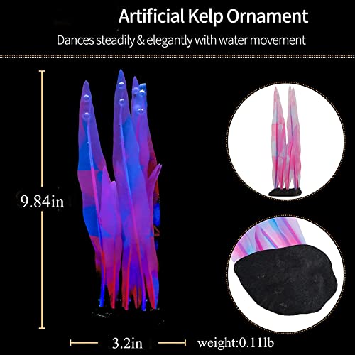 1Pcs Aquarium Decoration Blue Plants Simulation Artificial Water Grass Plastic Fish Tank Decor Plant Silicone Glowing Kelp Ornament Aquarium Accessories Fake Plants,Blue,9.84in - color: Blue, size: 9.84in