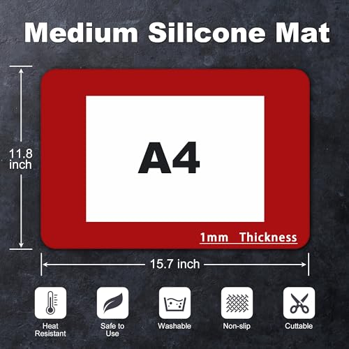 Silicone Mat for Kitchen Counter, Silicone Mat Trimable to Size (Red, 15.7×11.8inch-4pcs), BPA-Free Silicone Placemat, Heat-Resistant NonSlip Table Mat for Air Fryer, Countertop Protector Mat - color: Red, size: (M2 - 15.7''x 11.8‘’x 0.04'')