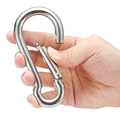 sprookber Stainless Steel Spring Snap Hook Carabiner - 304 Stainless Steel Caribeener Clips, Set of 6 - size: 4.7 Inch