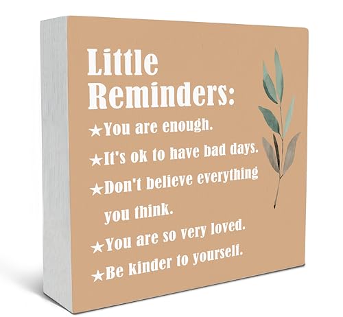 SRADMO Inspirational Little Reminders Wood Box Sign Desk Decor, Inspirational Desk Decor, College Motivational Positive Affirmation Gifts Box Sign For Office Home Dorm Tabletop Decoration(Orange) - color: orange, size: 5″×5″