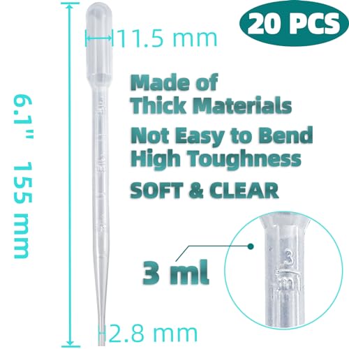 Zkupanx 20 PCS 3ml Dropper Pipettes - Disposable Pipettes Dropper for Accurate Liquid Transfer, Perfect for Essential Oils, Resin, Crafts, Labs, Kids Activities - Plastic Pipette, Droppers - size: 3mL 20PCS