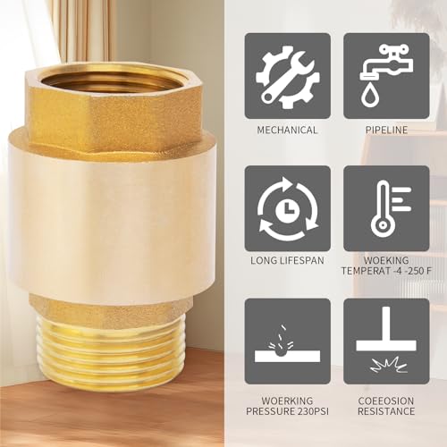 ChillWaves Brass In-Line Spring Check Valve DN25 1" Male x 1" Female Thread, One-Way Non-return Vertical Check Valve for Backflow Prevention(2-PACK) - size: 1" Male x 1" Female(DN25), style: PACK OF 2