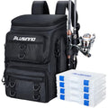 PLUSINNO Fishing Tackle Backpack with Rod Holders，42L Water-resistant Fishing Bag Store Fishing Gear,Fishing Gifts For Men. - color: Black