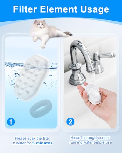 Cat Fountain Filter Replacement, Cat Water Fountain Filters Compatible with Rellaty & Fit for Neareal 3.2L/108oz Fountains, 10PCS Replacement Filters with 10PCS Sponge 10+10 Pack