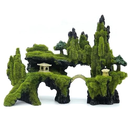 Fish Tank Decorations, Aquarium Decor Aquarium Rocks Mountain View, Landscape Aquarium Ornament Rock Resin Decoration Stone with Moss Fish Tank Rocks (L)