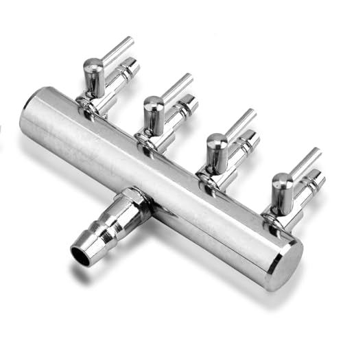 Joyzan Air Splitter Flow Control Valve, Aquarium Flow Gang Lever Pump Distributor 4 Way Stainless Steel Fish Tank Manifolds Multi Port T Shaped Line Metal Regulator Connector Airline Tubing Hose